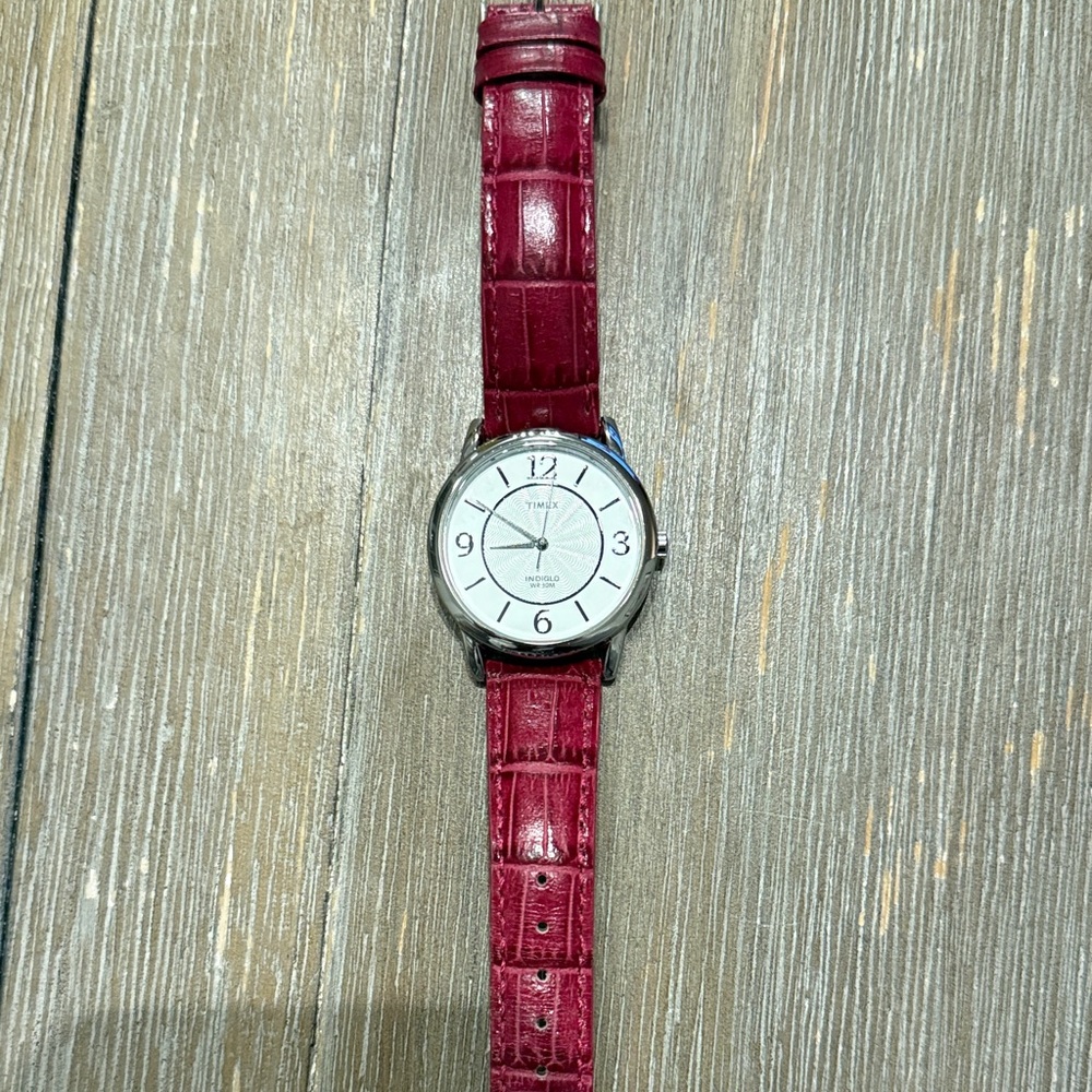 Elegant Red Leather Strap Watch